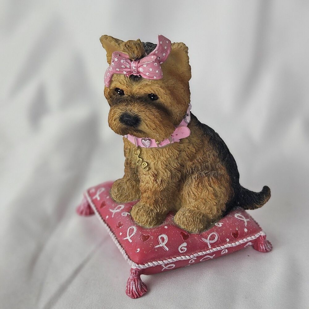 Paws for the Cause Resin Yorkshire Terrier Figurine Pink Bow & Collar